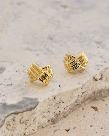 Gold Ridged Criss-Cross Earrings
