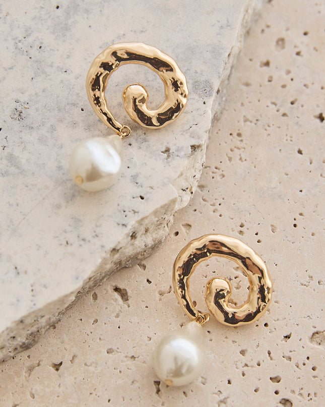 Gold/Pearl Spiral Drop Earrings