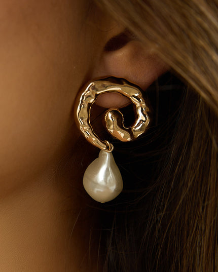 Gold/Pearl Spiral Drop Earrings