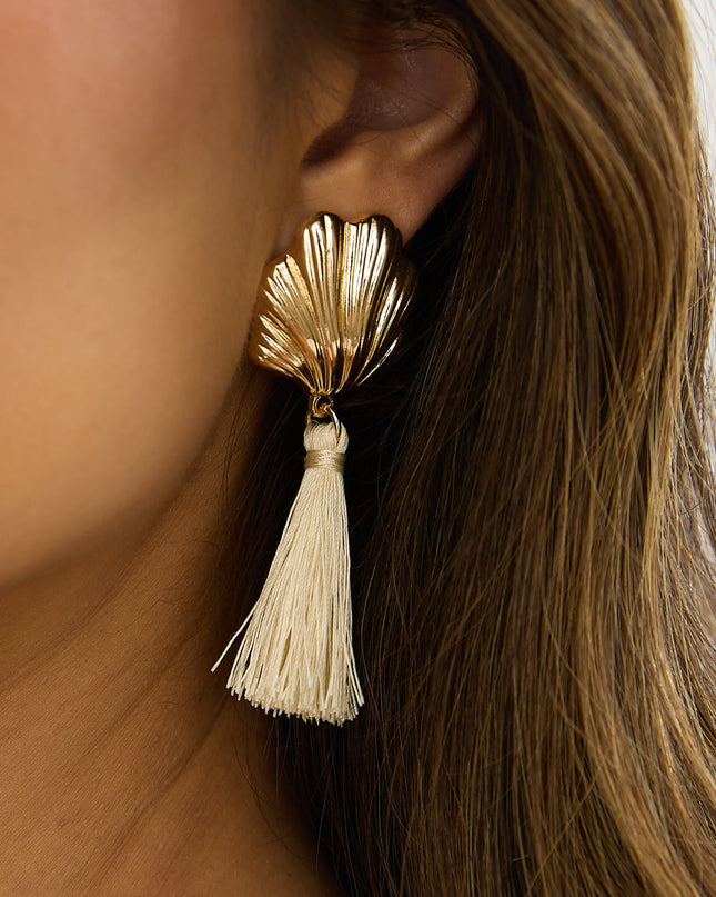 Gold/Ivory Shell Tassel Earrings