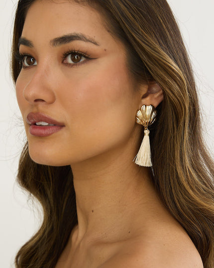 Gold/Ivory Shell Tassel Earrings