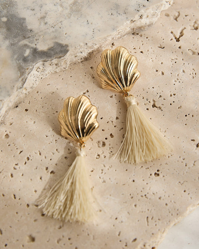 Gold/Ivory Shell Tassel Earrings