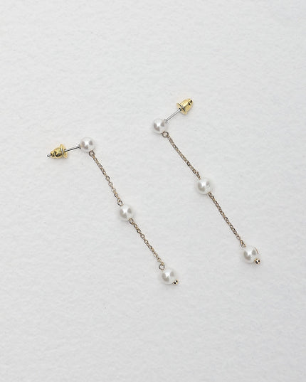 Pearl Chain Drop Earrings Gold
