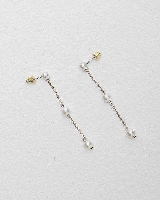 Pearl Chain Drop Earrings Gold