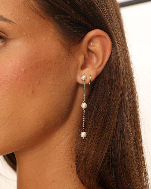 Pearl Chain Drop Earrings Gold