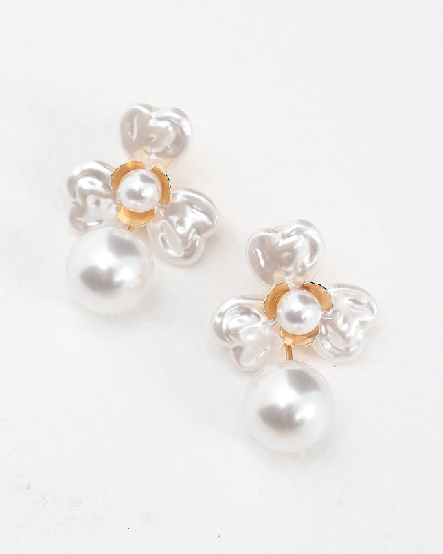 Pearl Drop Flower Earrings Gold
