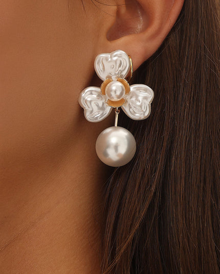 Pearl Drop Flower Earrings Gold
