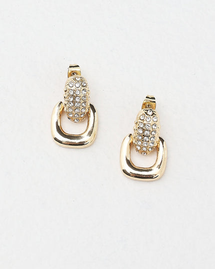 Gold Diamante Link Stud Earrings