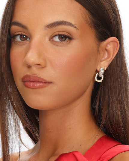 Gold Diamante Link Stud Earrings