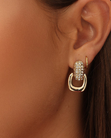 Gold Diamante Link Stud Earrings