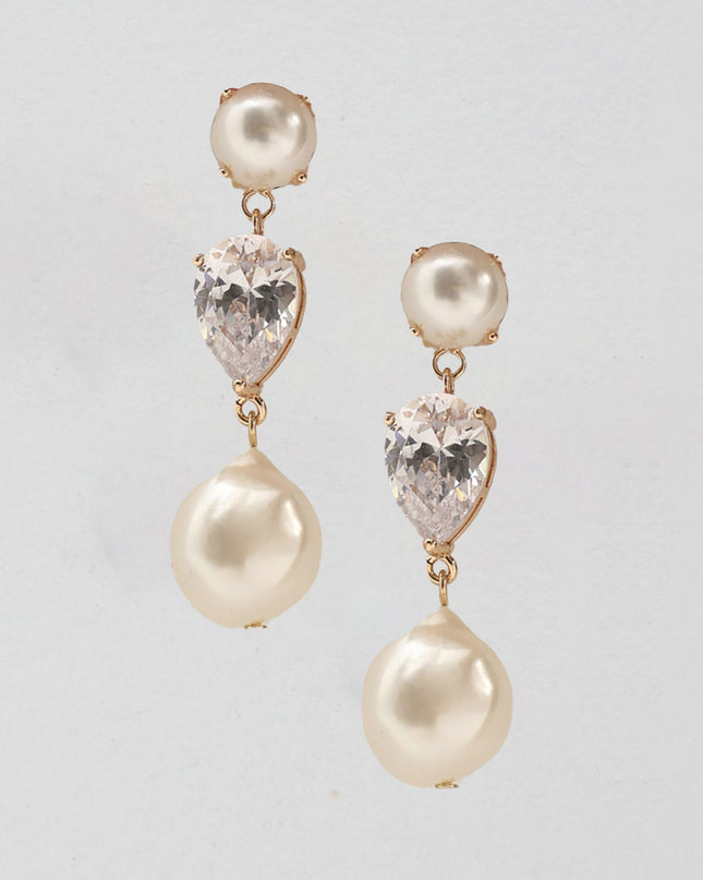 Gold Three Tier Drop Earrings
