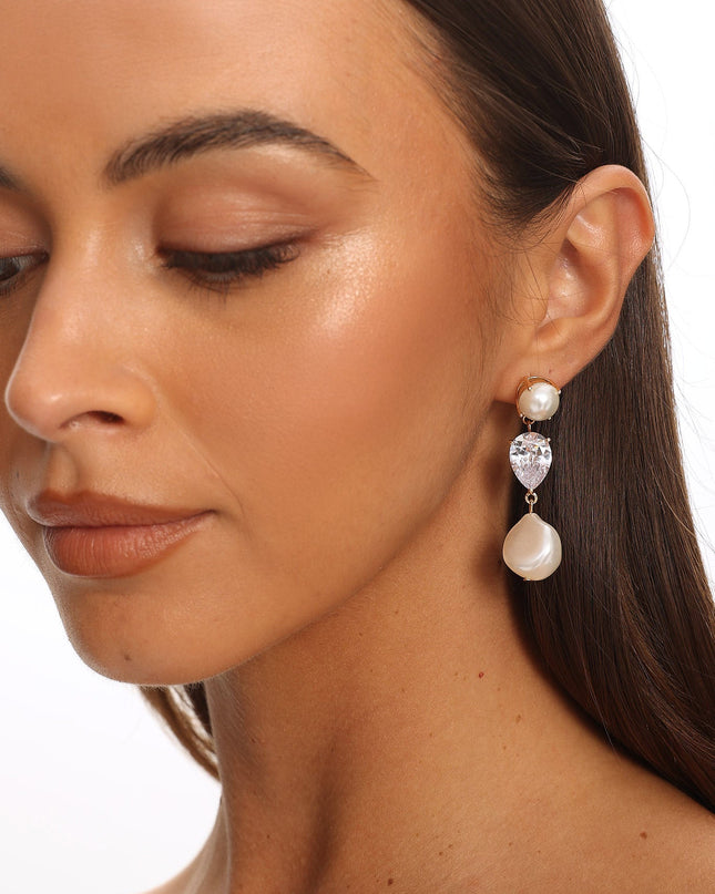 Gold Three Tier Drop Earrings