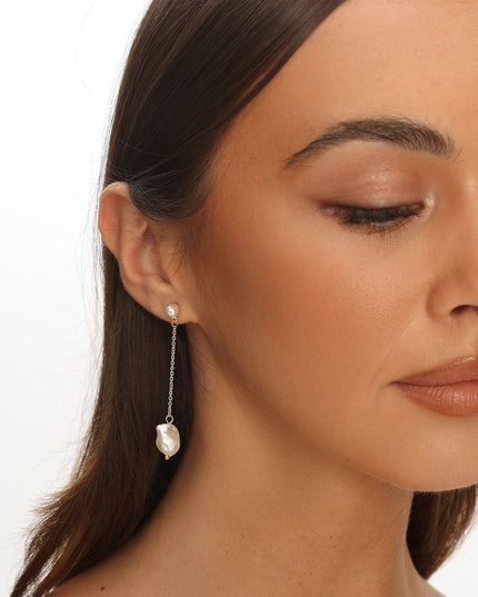 Gold Pearl Drop Earrings