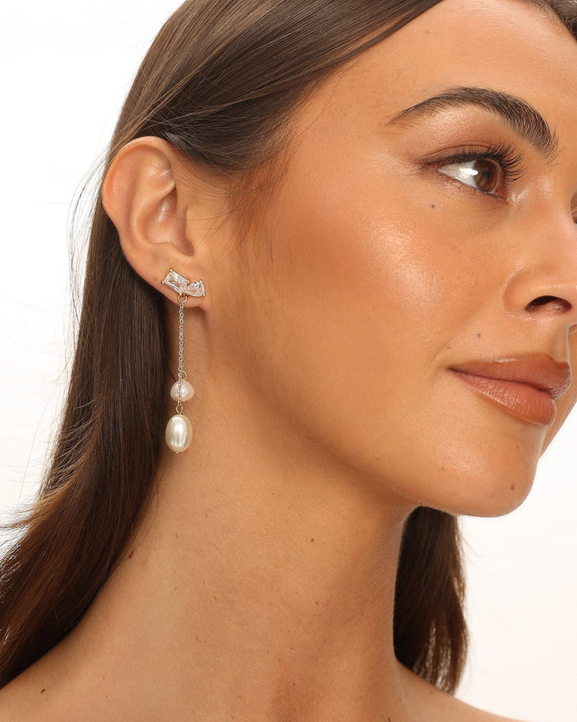 Gold Pearl Drop Earrings
