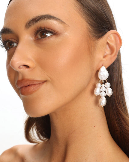 Gold Drop Pearl Earrings