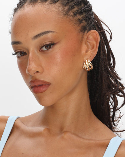 Gold Ridged Stud Earrings