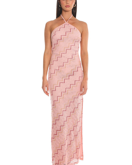 Pink Crochet Halter Maxi Dress