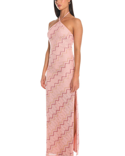 Pink Crochet Halter Maxi Dress