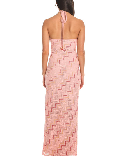Pink Crochet Halter Maxi Dress