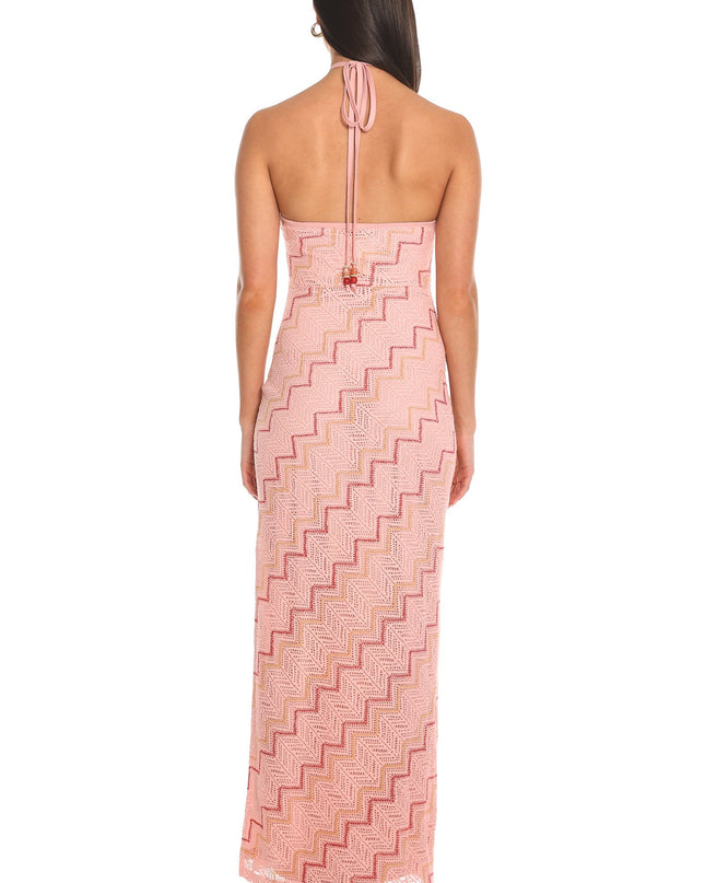 Pink Crochet Halter Maxi Dress