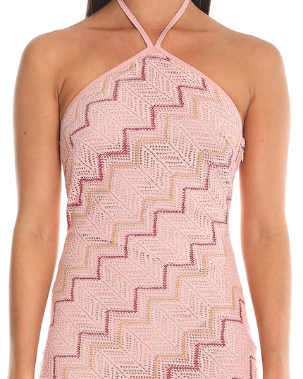 Pink Crochet Halter Maxi Dress