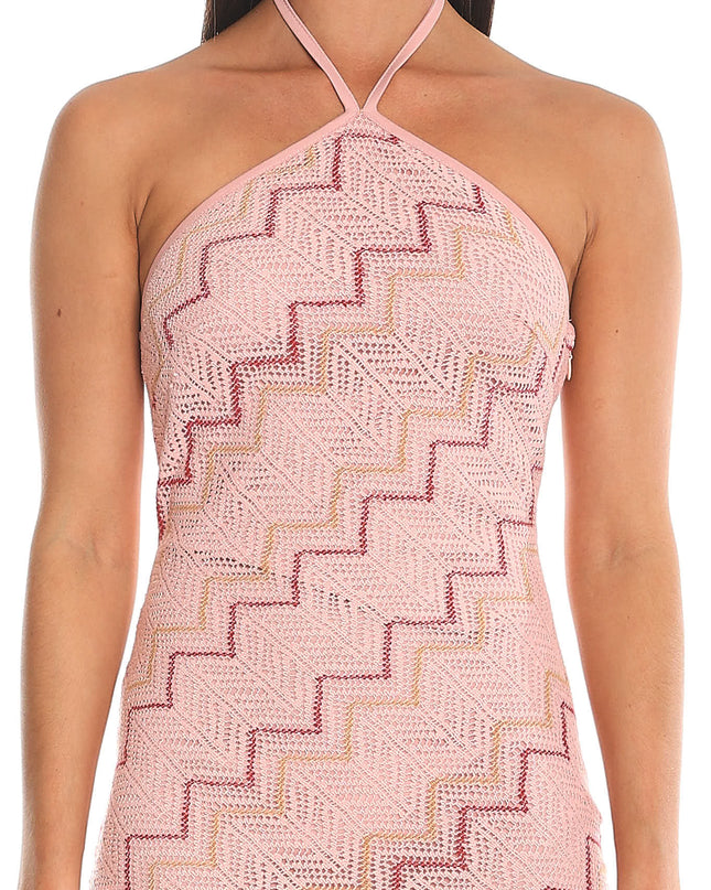 Pink Crochet Halter Maxi Dress