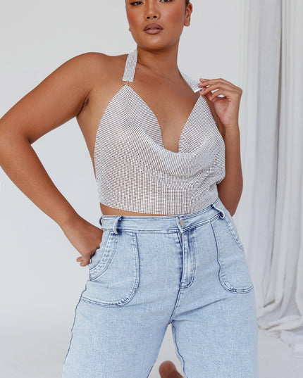 Silver Diamante Crop Vest