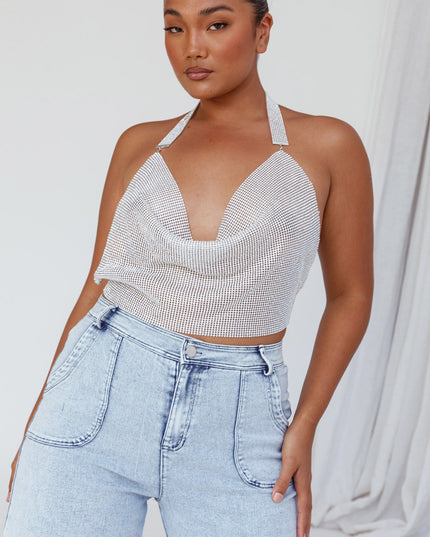 Silver Diamante Crop Vest