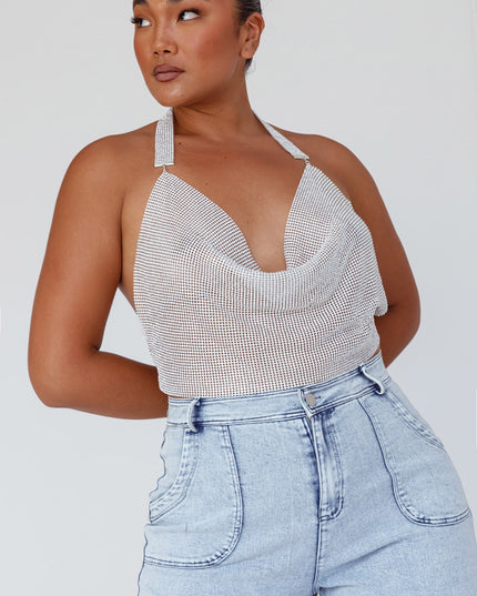Silver Diamante Crop Vest