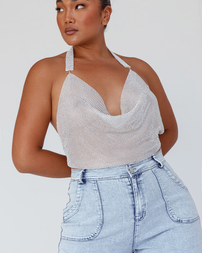 Silver Diamante Crop Vest