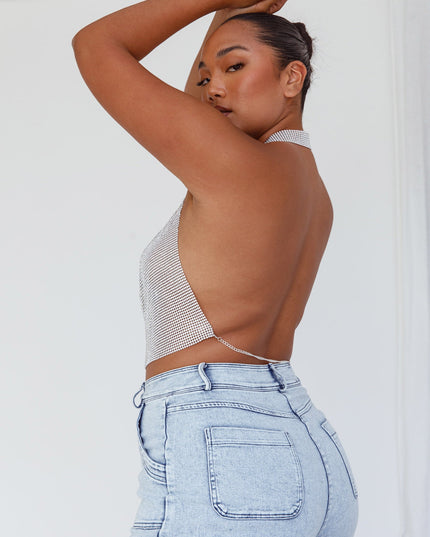 Silver Diamante Crop Vest