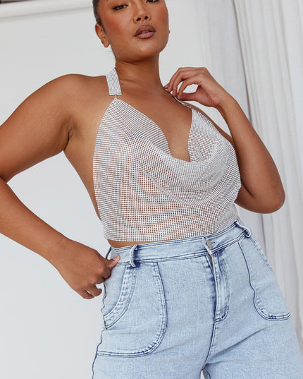 Silver Diamante Crop Vest