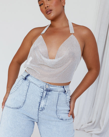 Silver Diamante Crop Vest