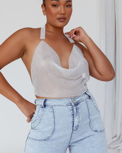 Silver Diamante Crop Vest