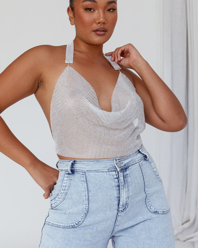 Silver Diamante Crop Vest