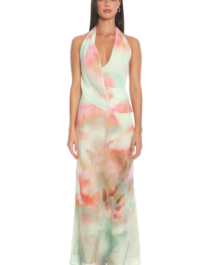 Pistachio Clouds Cowl Halter Mini Dress