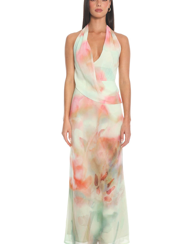 Pistachio Clouds Cowl Halter Mini Dress