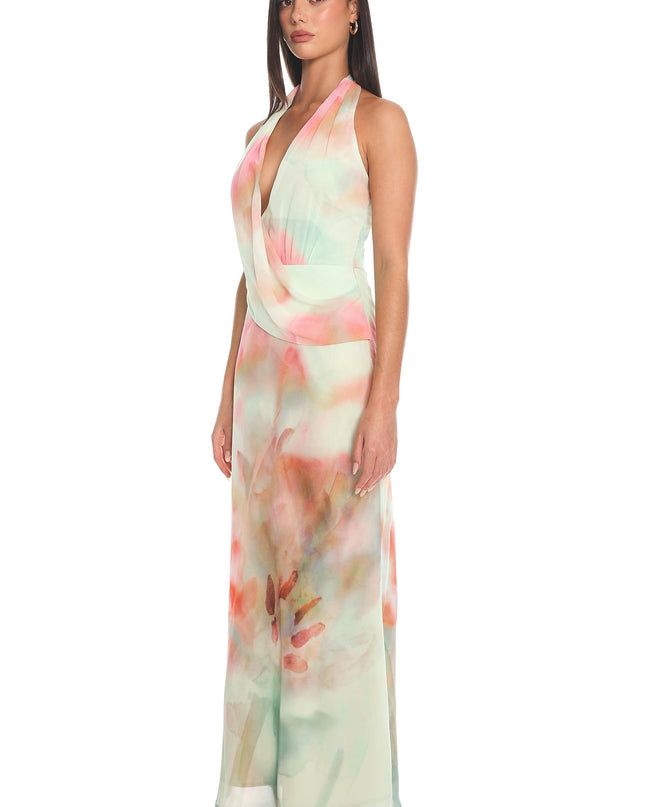 Pistachio Clouds Cowl Halter Mini Dress