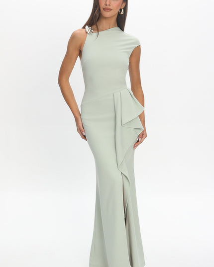 Pistachio Green Willow One-Shoulder Gown