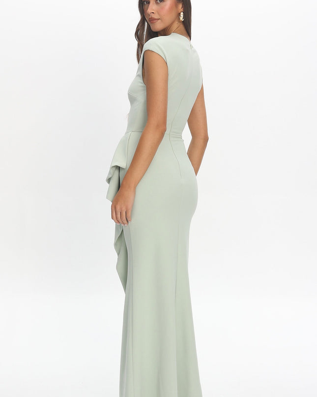 Pistachio Green Willow One-Shoulder Gown
