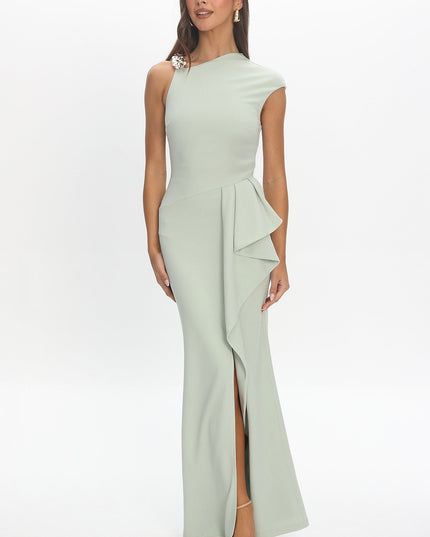 Pistachio Green Willow One-Shoulder Gown