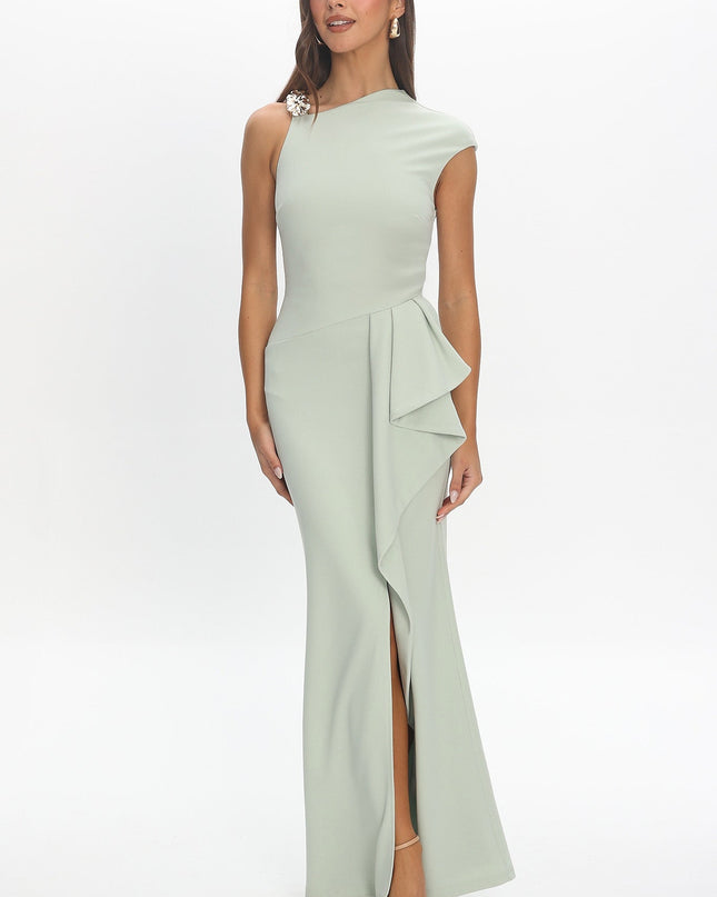 Pistachio Green Willow One-Shoulder Gown