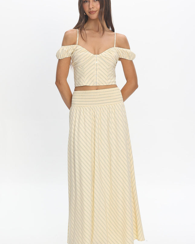 Butter Stripe Smocked Maxi Skirt