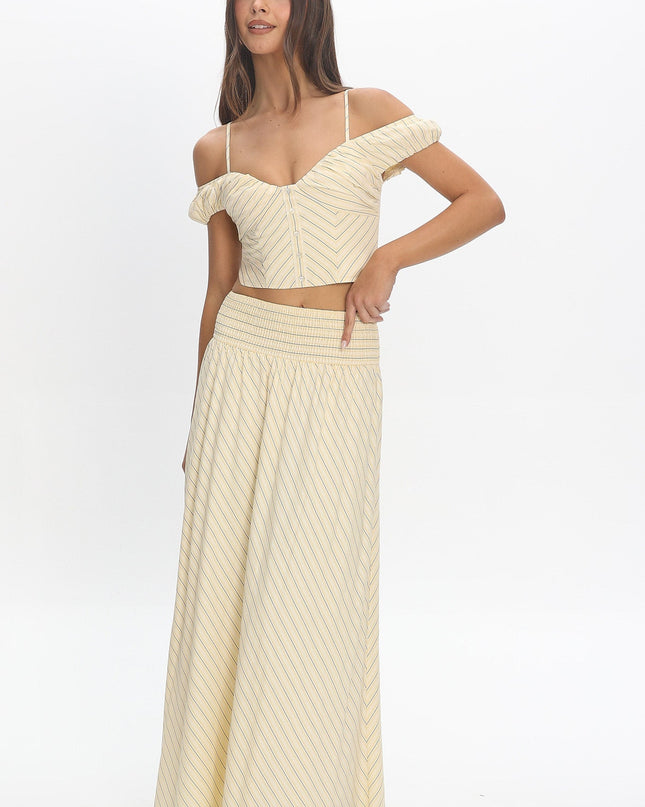 Butter Stripe Smocked Maxi Skirt