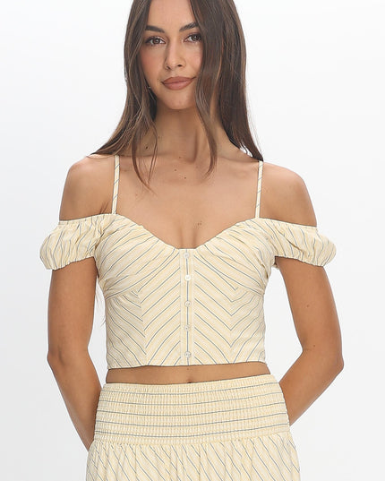 Butter Stripe Off-Shoulder Crop Top
