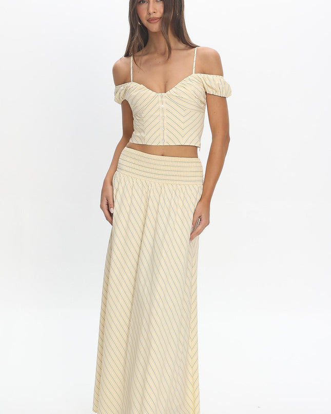 Butter Stripe Off-Shoulder Crop Top