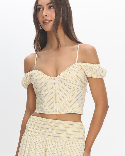 Butter Stripe Off-Shoulder Crop Top