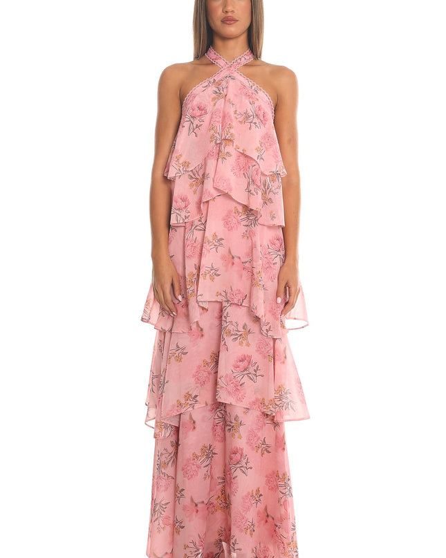 Blush Petal Fall Tiered Halter Maxi Dress