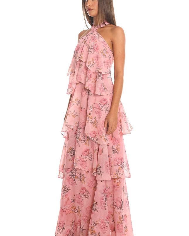 Blush Petal Fall Tiered Halter Maxi Dress