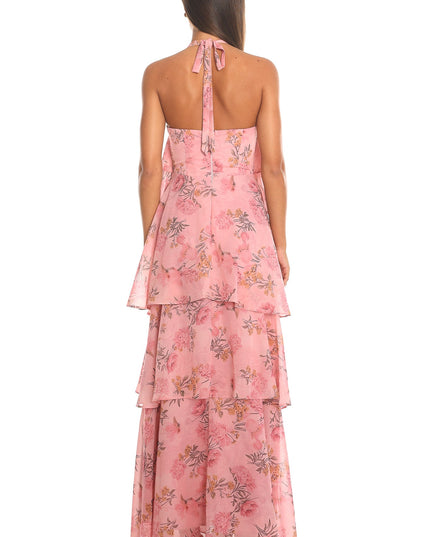 Blush Petal Fall Tiered Halter Maxi Dress